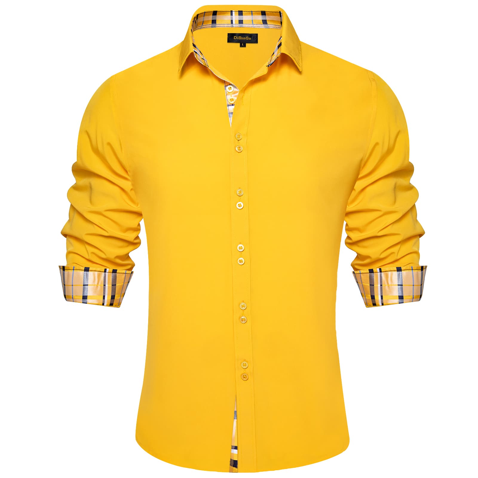 DiBanGu Mens Dress Shirt Solid Honey Yellow Splicing Silk Long Sleeve Shirt DiBanGu Mens Dress Shirt Solid Honey Yellow Splicing Silk Long Sleeve Shirt