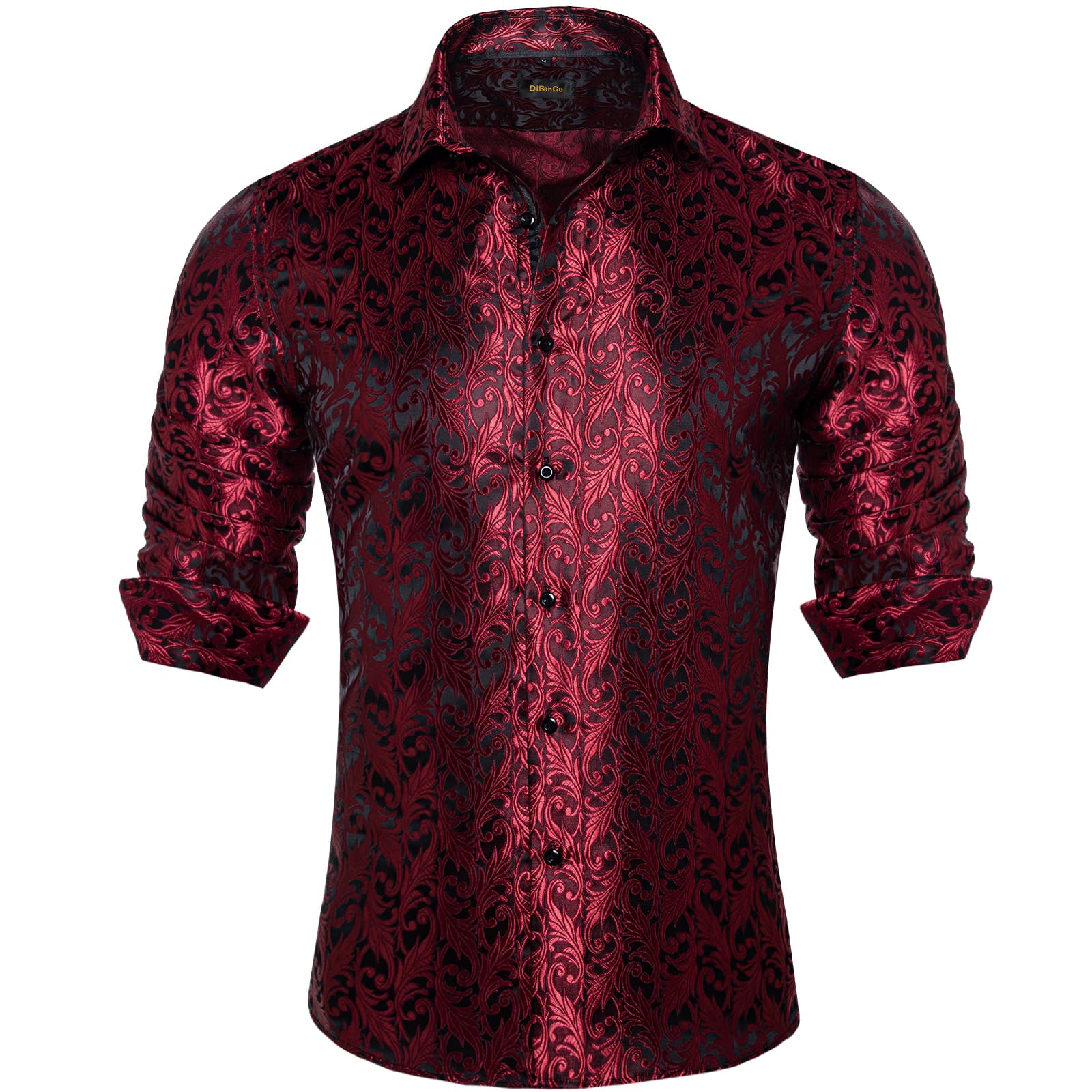 DiBanGu Tuxedo Shirt Burgundy Red Floral Silk Button Down Men's Dress Shirt, M / Shirt DiBanGu Tuxedo Shirt Burgundy Red Floral Silk Button Down Men's Dress Shirt, M / Shirt