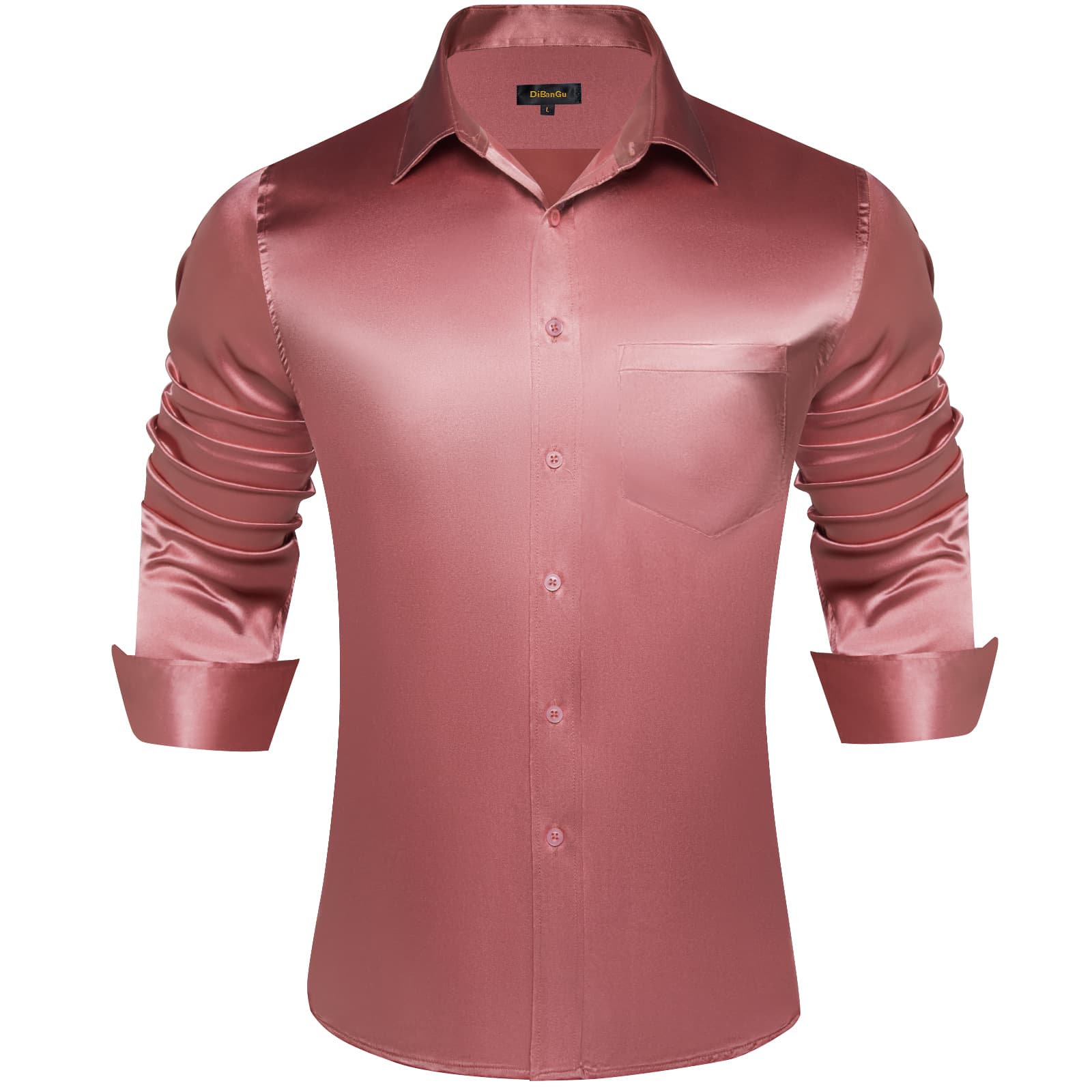 DiBanGu Dress Shirt Coral Red Solid Men's Long Sleeve Button Up