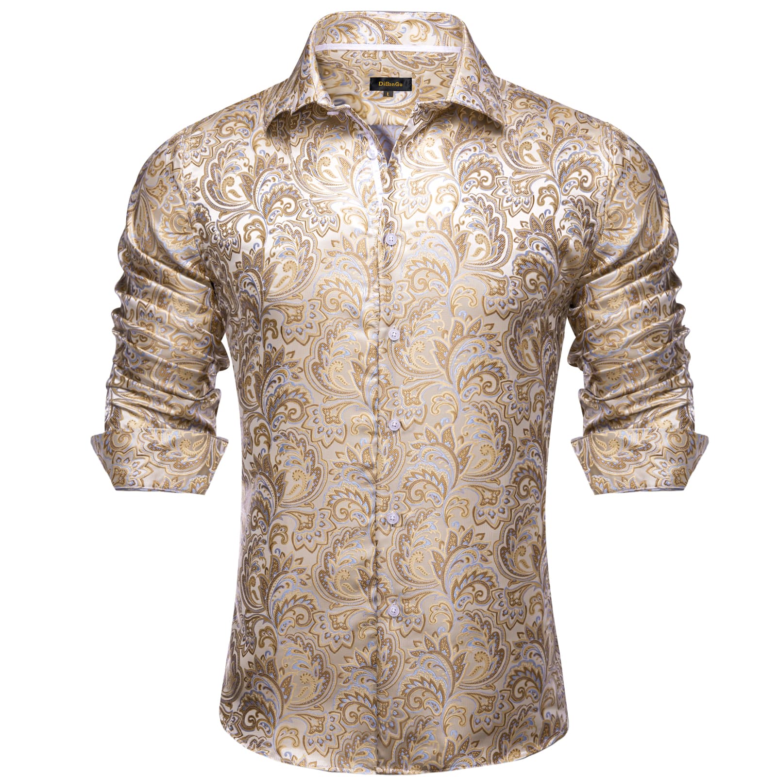champagne dress shirt for men Champagne Solid Satin Men's Long Sleeve Shirt
