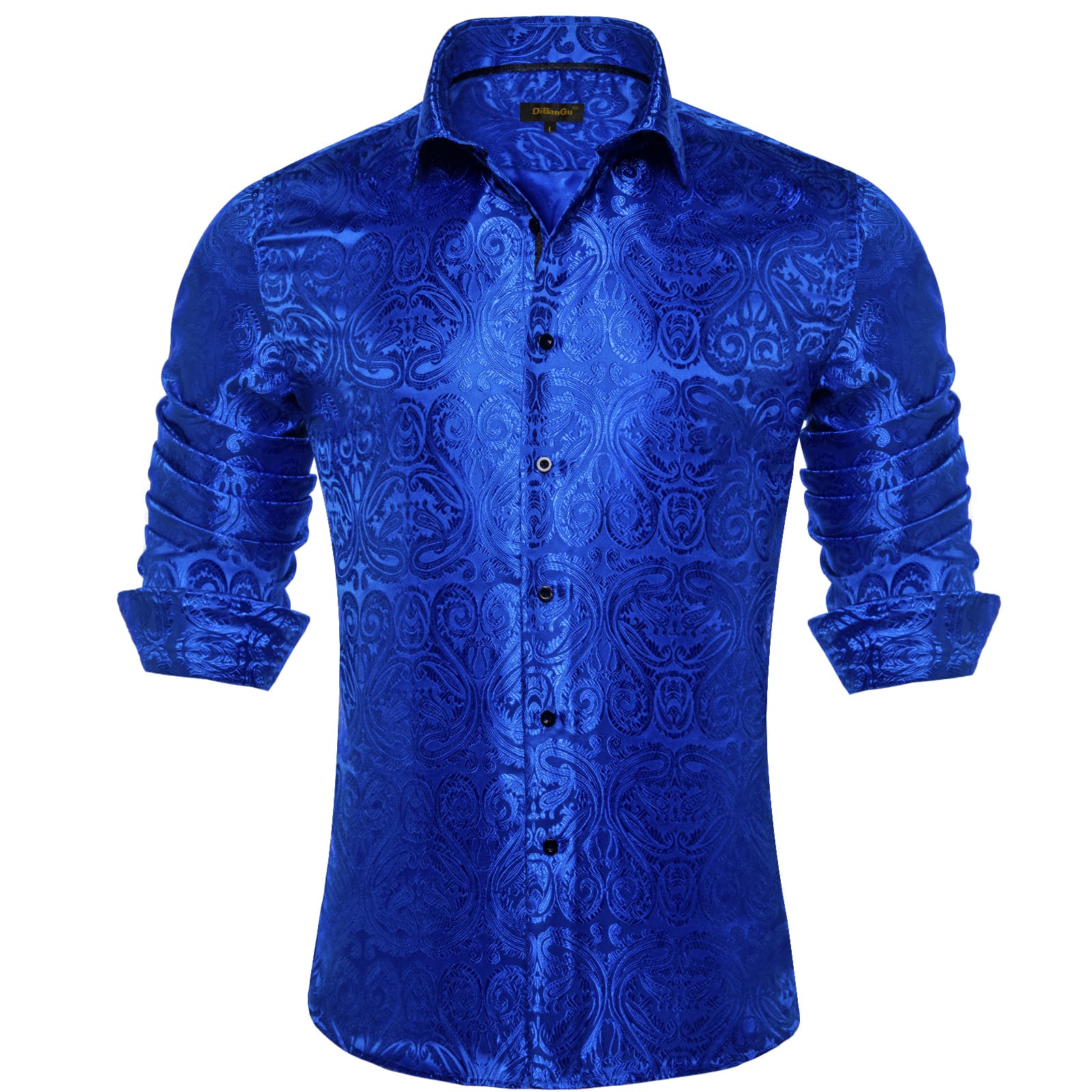 Dibangu Mens Shirt Cobalt Blue Paisley Long Sleeve Silk Button Shirt DiBanGuStore Dibangu Mens Shirt Cobalt Blue Paisley Long Sleeve Silk Button Shirt DiBanGuStore