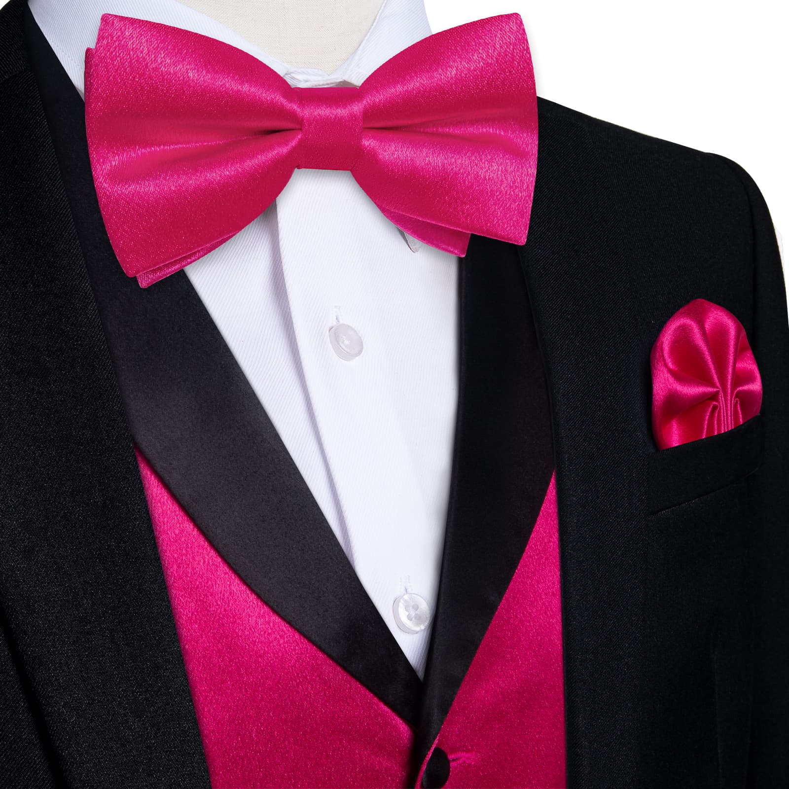 Hot Pink Vest Black Tux With Light Pink Bow Tie Hisdern Men's Hot
