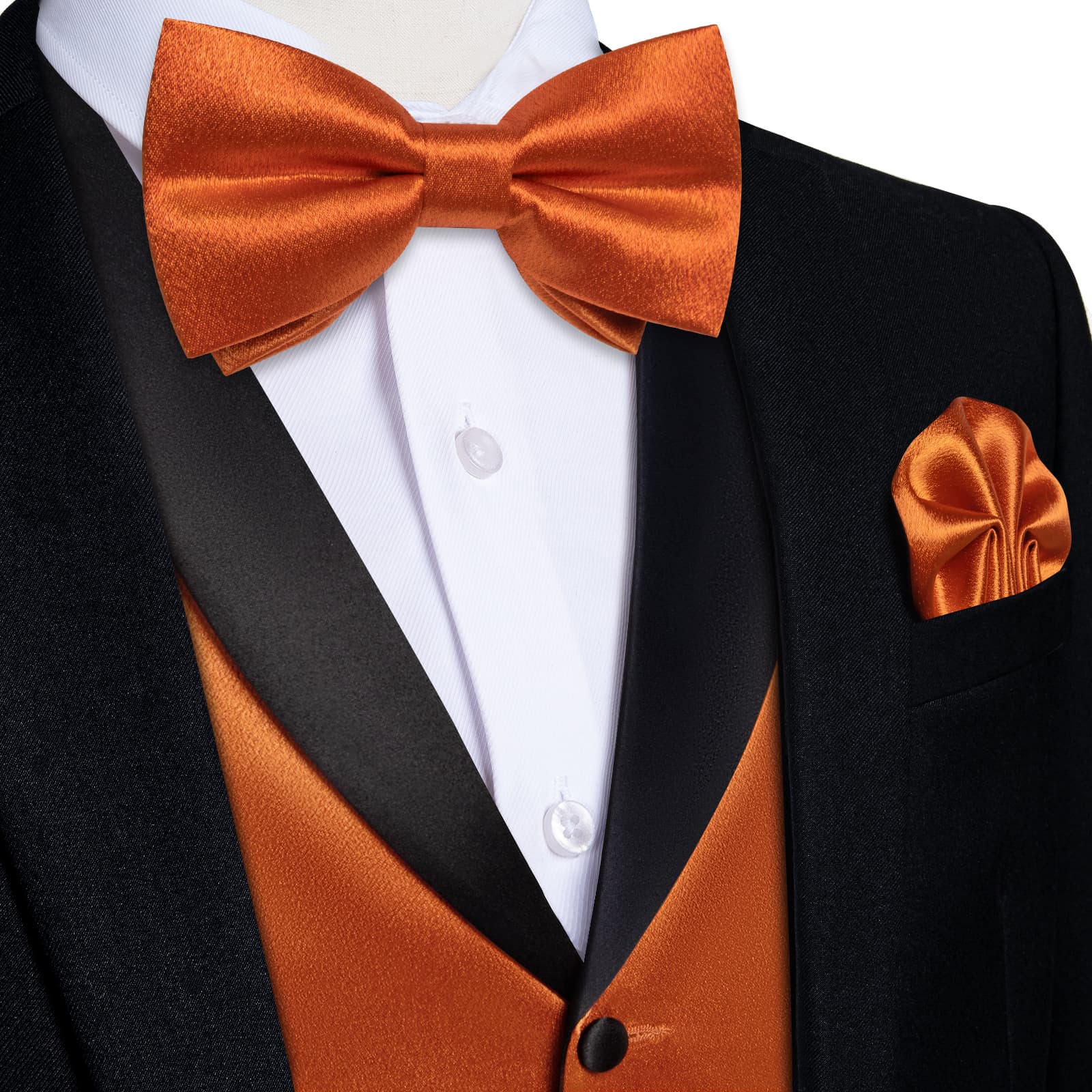DiBanGu Tuxedo Vest Hot Orange Solid Silk Mens Button Dress Wedding Vest and Bow Tie Set, L DiBanGu Tuxedo Vest Hot Orange Solid Silk Mens Button Dress Wedding Vest and Bow Tie Set, L