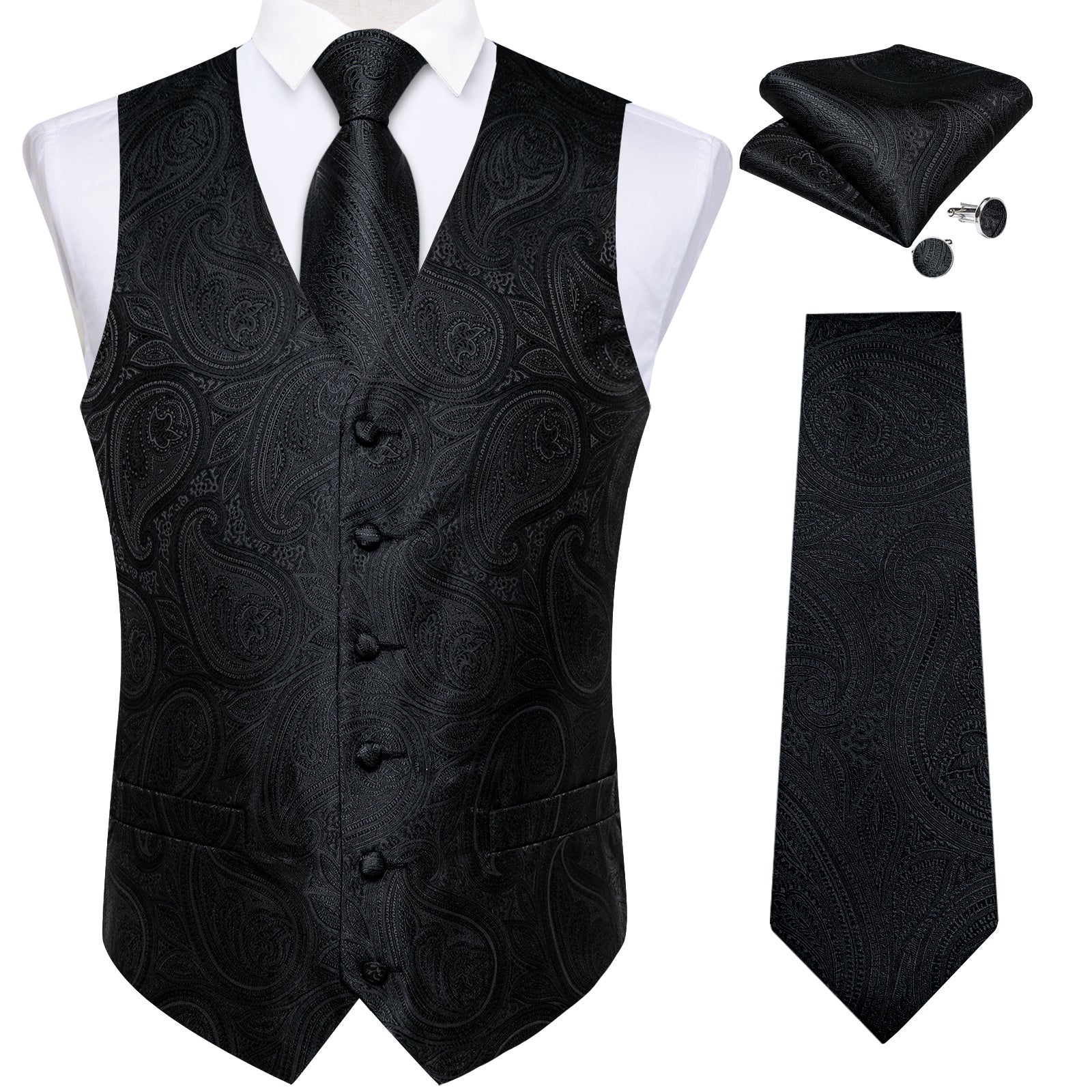Dibangu Vest Jacket Black Paisley Silk Mens Suit Work Vest Tie Vest DiBanGuStore Dibangu Vest Jacket Black Paisley Silk Mens Suit Work Vest Tie Vest DiBanGuStore