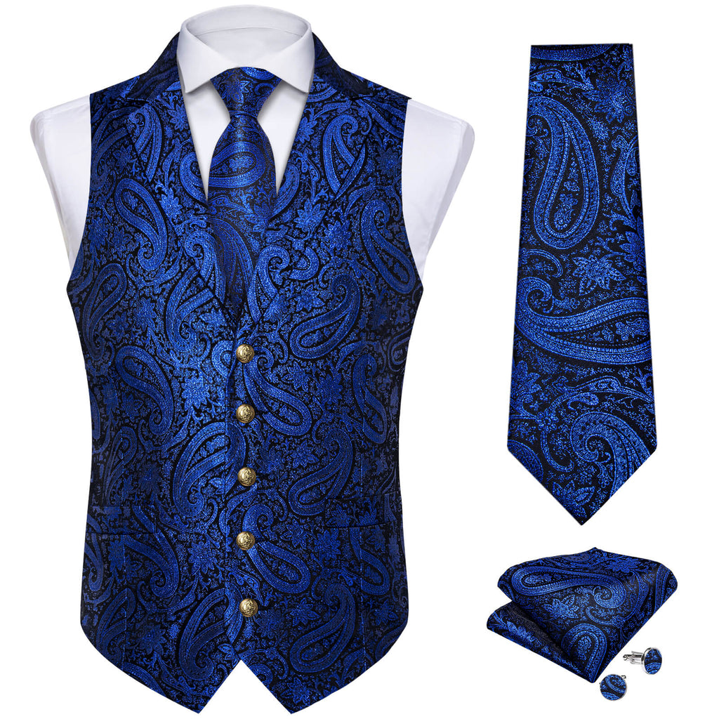DiBanGu Men's 6-Piece Paisley Vest & Tie Set - Formal Waistcoat With Bow Tie & Accessories