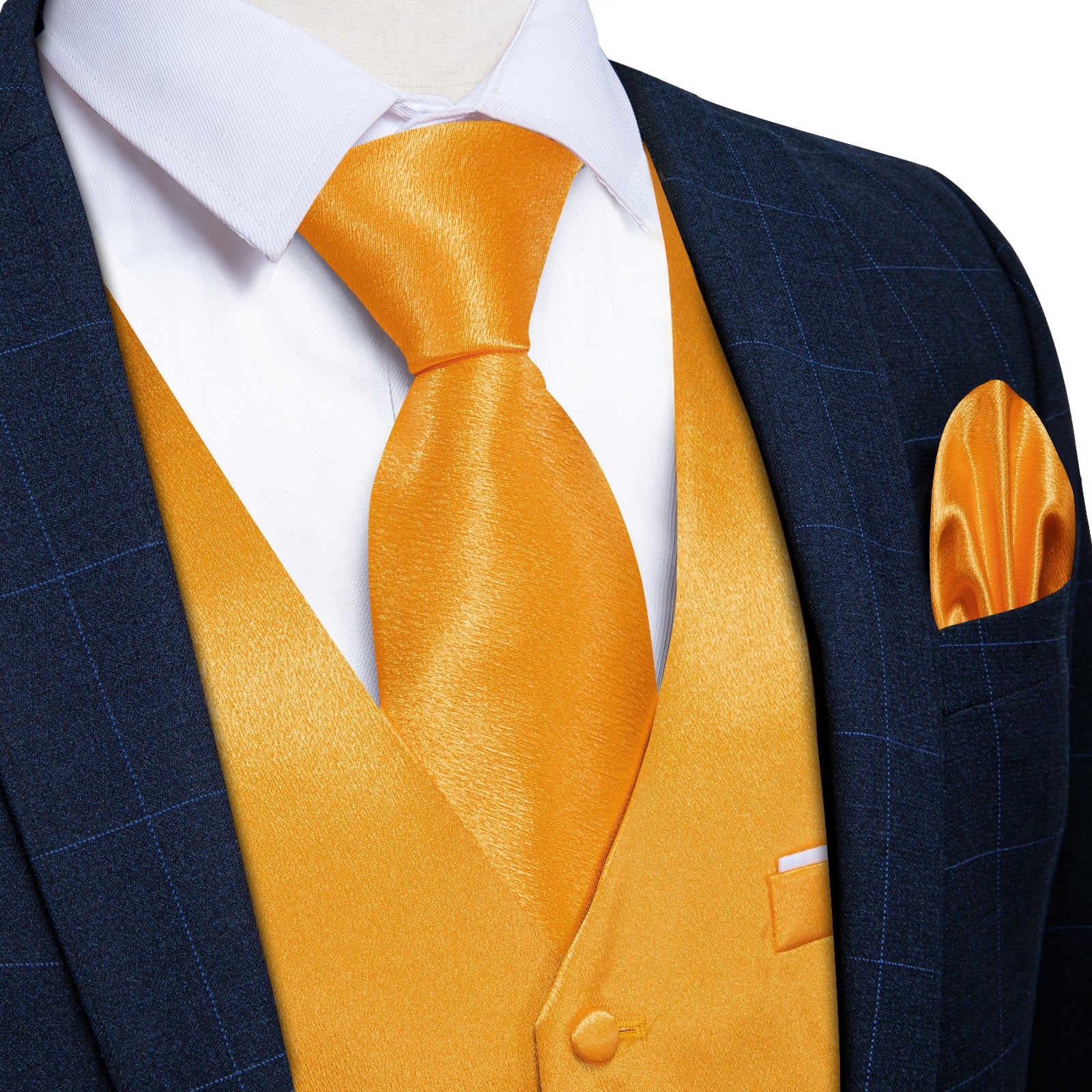 Dibangu Vest Top Yellow Solid Satin Vest Tie Set for Mens Suit