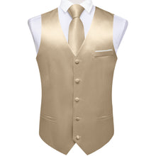 Champagne Solid Satin mens silk suit vest tie pocket square cufflinks set