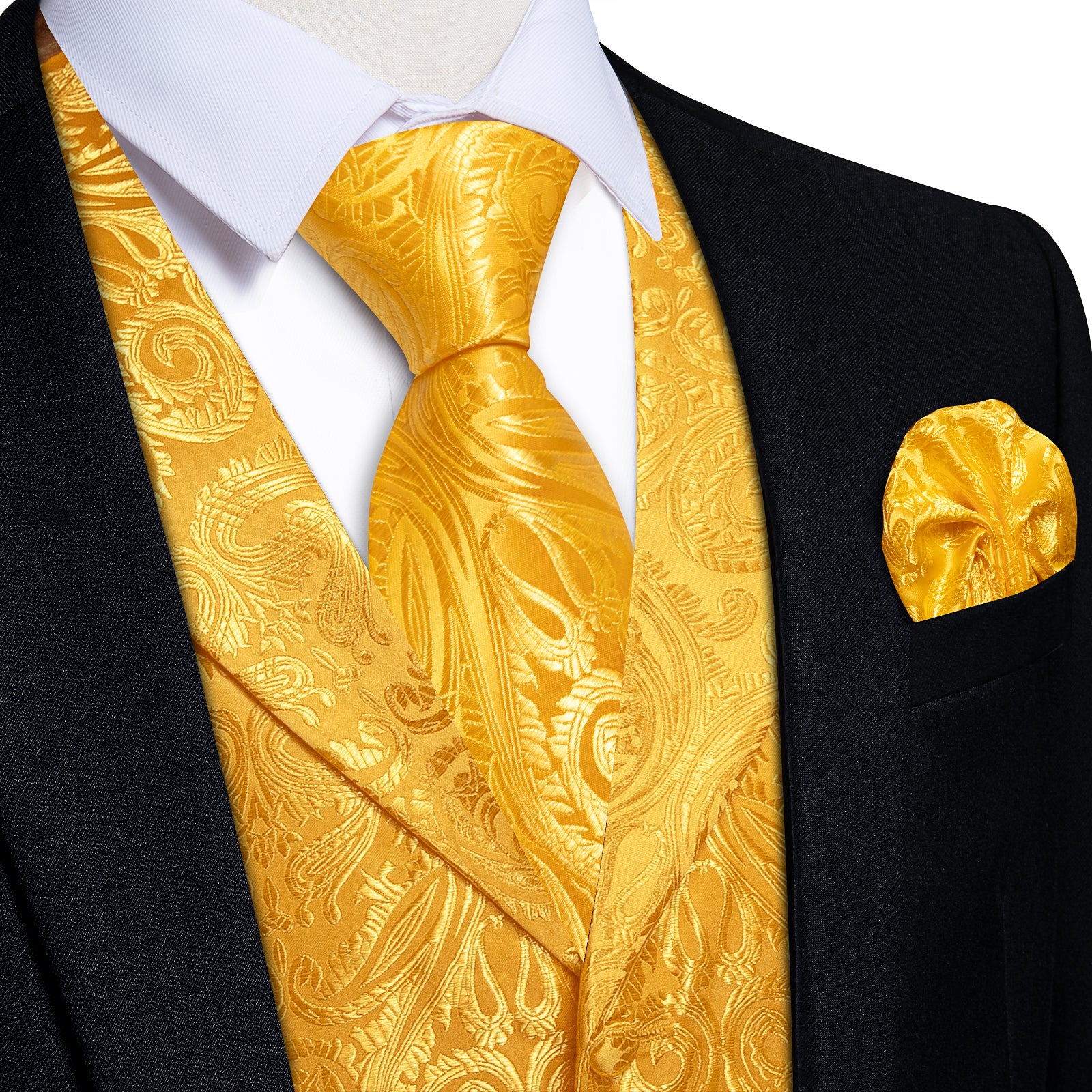 DiBanGu Harvest Gold Paisley Notched Collar Silk Mens Vest Tie Set DiBanGuStore DiBanGu Harvest Gold Paisley Notched Collar Silk Mens Vest Tie Set DiBanGuStore
