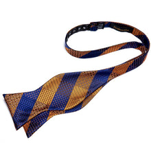 Plaid Blue Gold Bow Tie set have silk self-bowtie handkerchief cufflinks set