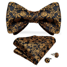 Black gold floral bow tie for mens