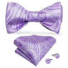paisley purple bow tie set inlcude the mens self-bow tie pocket square cufflinks set