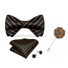 black gold striped self-tied bowtie for mens suit and shirt