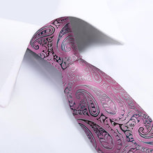 Lovely Pink Paisley Tie Handkerchief Cufflinks Set (587019419690)