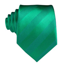 Green Striped Silk Men's Tie Handkerchief Cufflinks Set