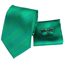 Striped  Men's emerald green ties Pocket Square Cufflinks Set