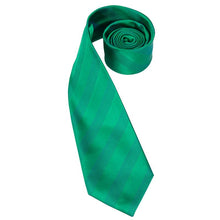 Green Striped Silk Men's Tie Handkerchief Cufflinks Set