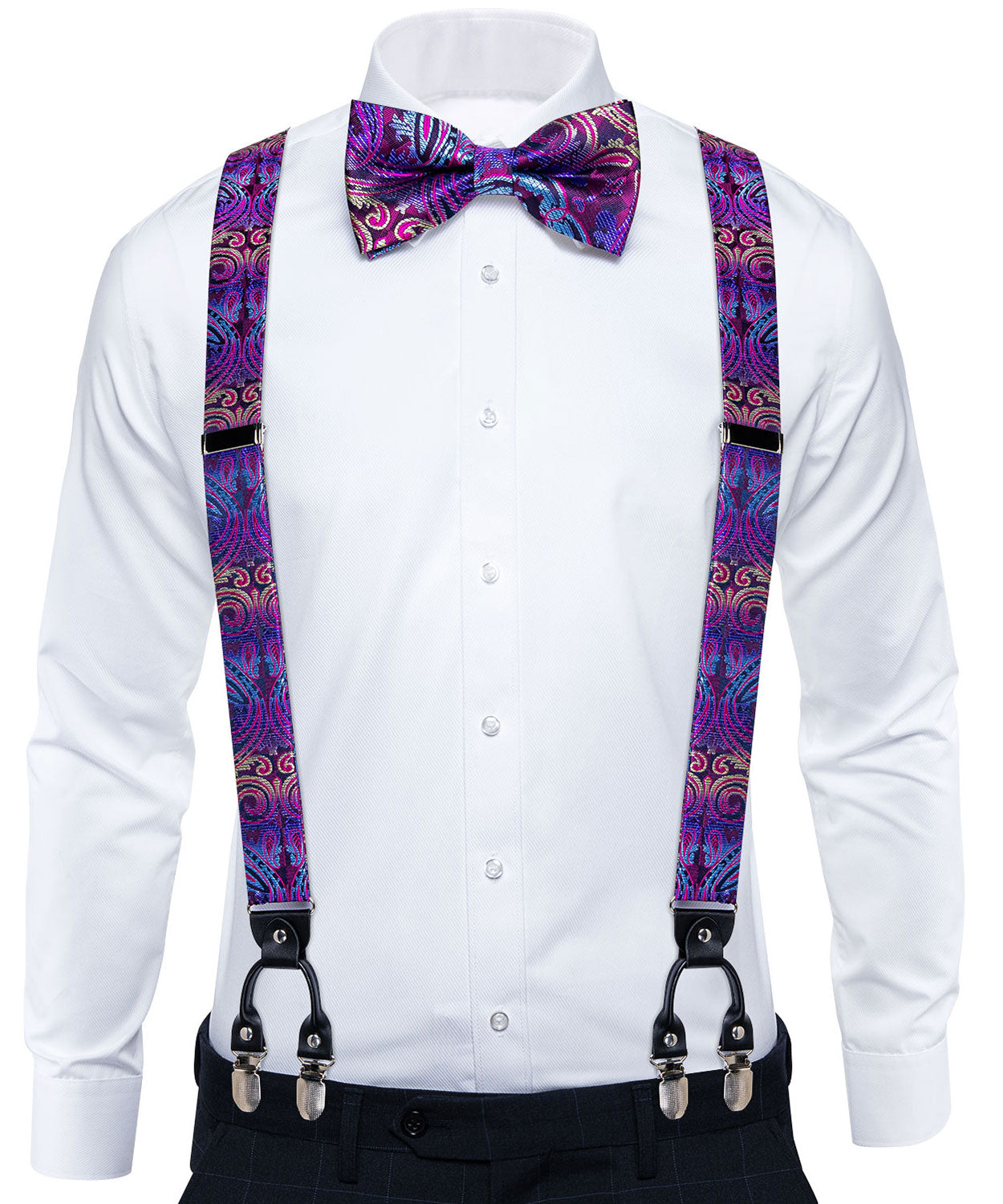 purple dress suspenders Barry. Wang Black Purple Paisley Y Back Adjustable Suspenders Tie Set