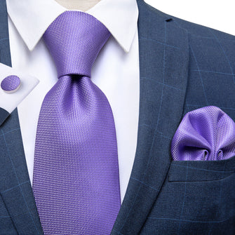 Purple Solid Men's Tie Handkerchief Cufflinks Set