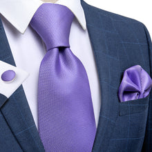 Purple Solid Men's Tie Handkerchief Cufflinks Set 