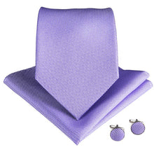 Purple Solid Men's Tie Handkerchief Cufflinks Set 