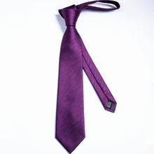Purple Solid Silk Men's Necktie Handkerchief Cufflinks Set With Lapel Pin Brooch Set