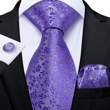 Lavender Purple  Floral Tie Pocket Square Cufflinks Set 