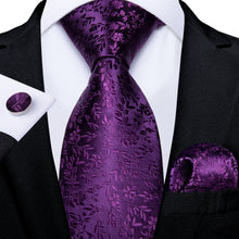 Dibangu Silk Tie Purple Floral Mens Suit Tie Pocket Square Cufflinks Set