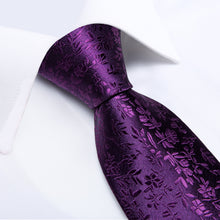 Dibangu Silk Tie Purple Floral Mens Suit Tie Pocket Square Cufflinks Set