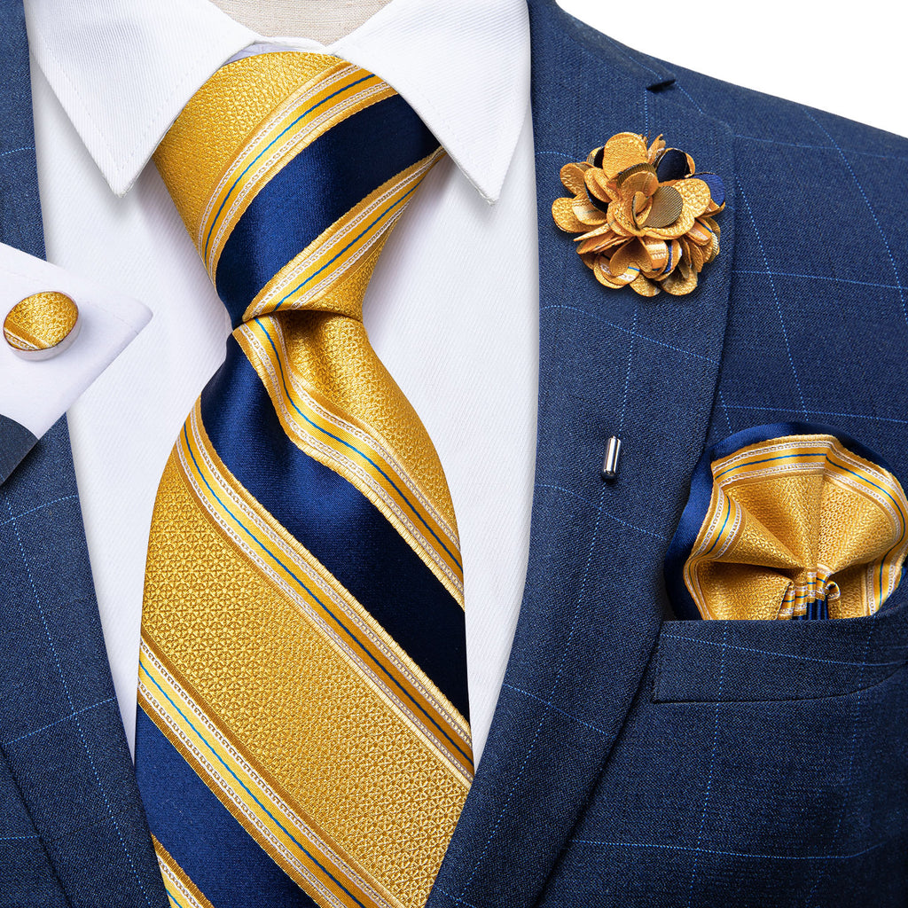 Men's Striped Clip-On Tie – Royal & Sky Blue With Yellow Stripes, Easy Wear - View #8