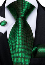 silk Geometric emrald green tie set for men