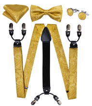 Gold floral bow tie set with silk suspenders for men