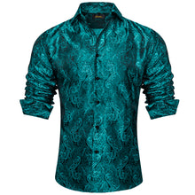 Long Sleeve Shirt Green Paisley Button Down Silk Shirt for Men