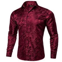 Burgundy Red floral paisley silk mens dress shirt