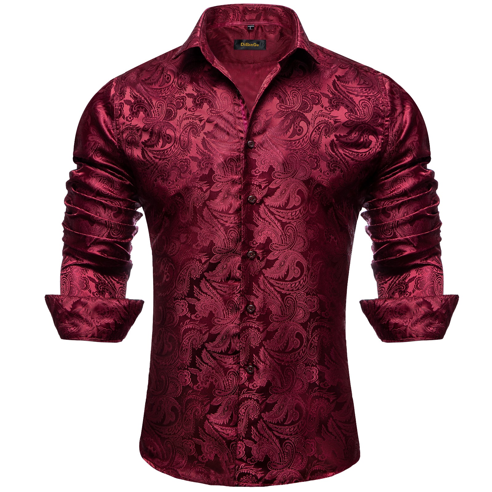 Dibangu Men's Long Sleeve Shirt Burgundy Red Paisley Button Down Shirt DiBanGuStore Dibangu Men's Long Sleeve Shirt Burgundy Red Paisley Button Down Shirt DiBanGuStore