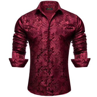 Burgundy Red floral paisley silk mens dress shirt