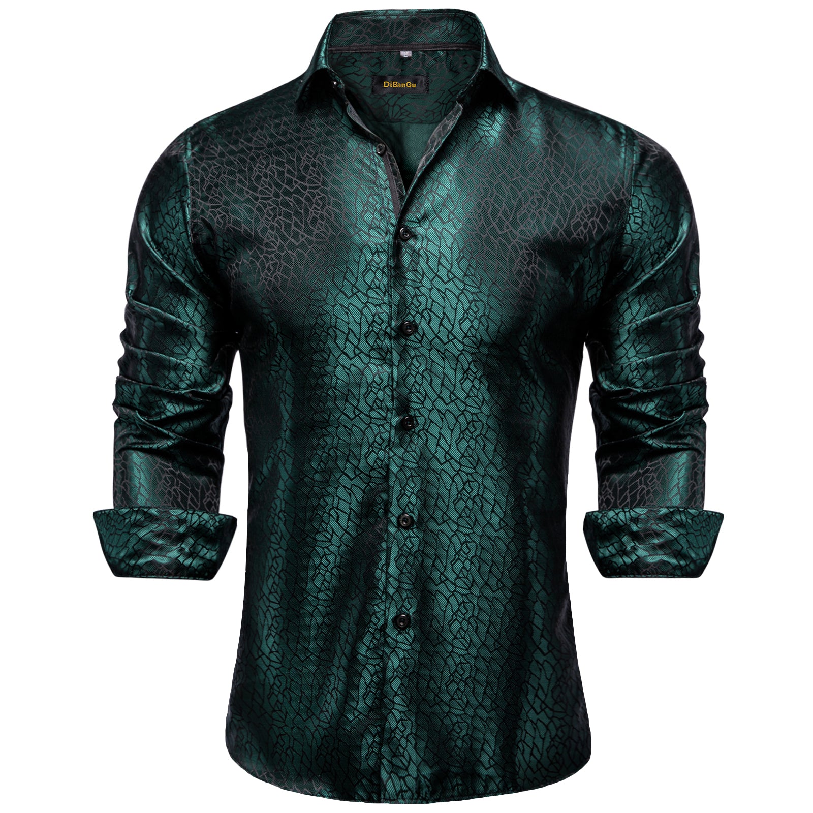 DiBanGu Dress Shirt Sapphire Pine Green Solid Silk Men's Button Down Shirt DiBanGu Dress Shirt Sapphire Pine Green Solid Silk Men's Button Down Shirt