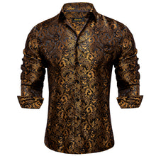 Dibangu Brown Golden Floral Polyester Men's Shirt