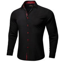 black solid red paisley mens silk Long Sleeve Shirt