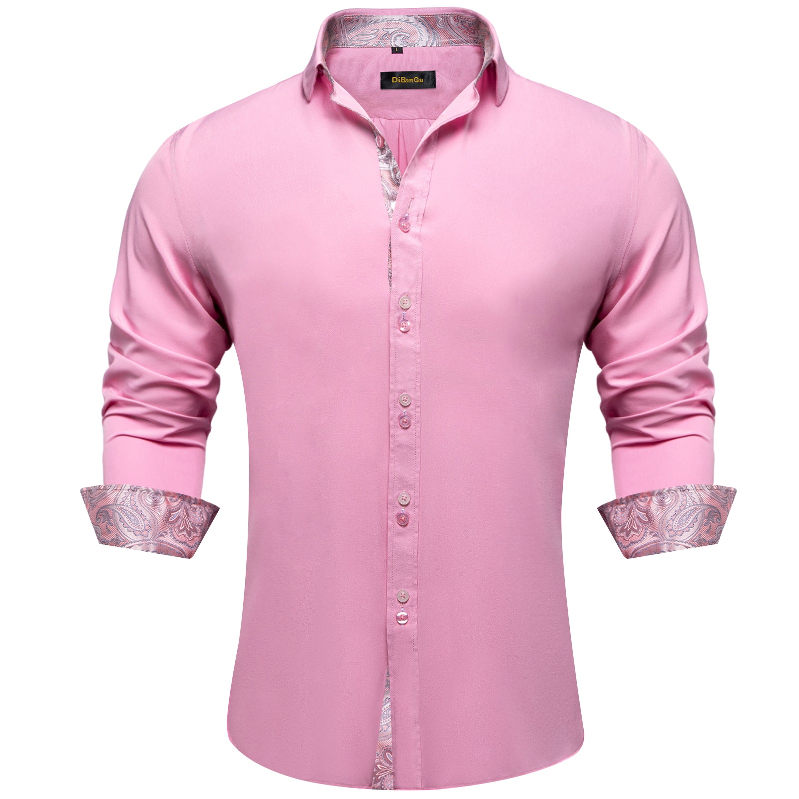 Dibangu Dress Shirt Pink Paisley Splicing Button Down Shirt For Men – DiBanGuStore