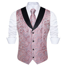 light pink paisley Shawl Collar mens silk suit vest tie handkerchief cufflinks set
