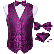 Classic Purple Floral Jacquard Silk Waistcoat Vest Bowtie Pocket Square Cufflinks Set