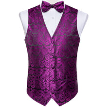 Classic Purple Floral Jacquard Silk Waistcoat Vest Bowtie Pocket Square Cufflinks Set