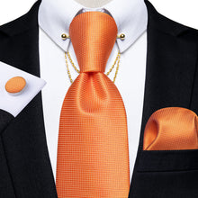 silk plaid men's orange tie handkerchief cufflinks set and Collar Pin for wedding