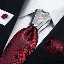 4PCS Red Black Paisley Silk Men's Tie Handkerchief Cufflinks Accessory Set