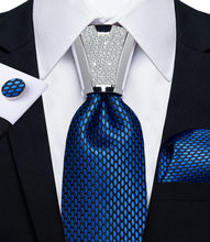 Blue Geometric Tie Handkerchief Cufflinks Accessory Set