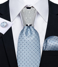 sky blue novelty geometric silk mens pocket square cufflinks set with accessory tie ring set