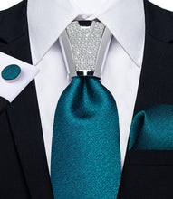 4PC Teal Blue Solid Men's Tie Handkerchief Cufflinks Accessory Set