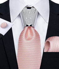 fashion Geometric silk rose pink ties pocket square cufflinks set with mens tie accessory ring set 4pc for wedding party