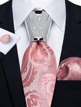 summer mens tie design pink paisley tie pocket square cufflinks with mens tie accessory ring set for dress suit jacket