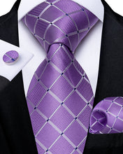 Purple Lattice Men's Tie Pocket Square Cufflinks Set